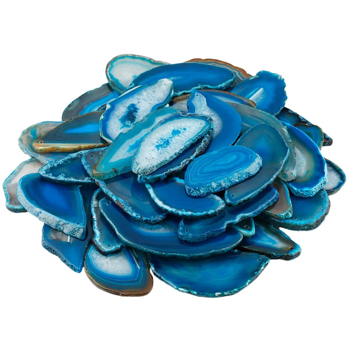 mookaitedecor 10pcs Blue Agate Slices Pendants for Jewellery Making, Drilled Geode Slice Crystals and Gemstones for Healing Natural Agate Crystal Wind Chime Pendants Large Stone Jewelry Pendants