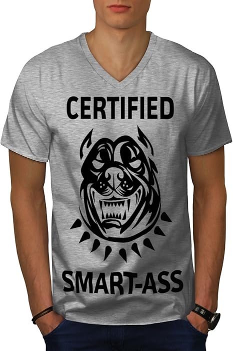 wellcoda Klugscheißer Bulldogge Komisch MännerV-Ausschnitt T-Shirt