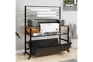 Natwind Wide Format Printer Stand, Plotter Workbench Table with Pull-Out Drafting Storage, Roll Paper Holder, Accessory Drawer, Adjustable Storage Shelf for Plotters and Cutting Machines (Retro)