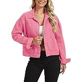 Metietila Womens Cropped Denim Jacket Oversized Button Down Jean Jacket Shacket Trucker Coat with Multi Pockets