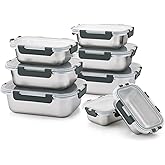 Cuiselect 8 PCS-4-Size Stainless Steel Lunch Box- Leakproof & Dishwasher Safe, Stackable Stainless Steel Food Containers, Metal Bento Box for Work,Travel (58/41 /24 /14Oz)