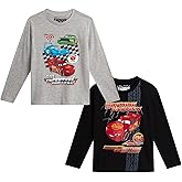 Disney Cars Boys Shirts - 2 Pack Lightning McQueen Long or Short Sleeve Crewneck Boys Graphic Tees for Toddler & Kids (2T-7)