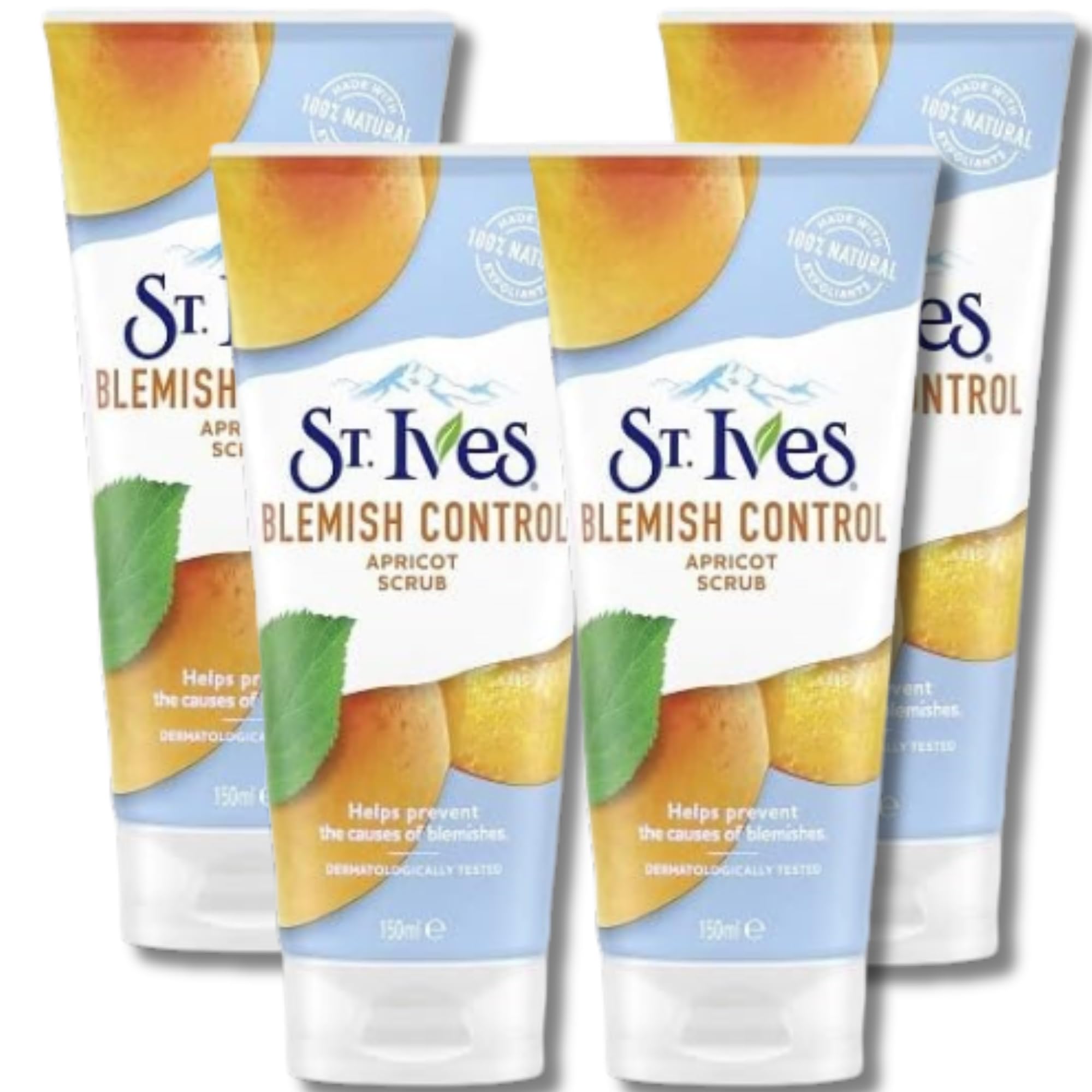 ST. Ives Blemish Control Apricot Scrub, 150 ml, Pack of 4 - Deep Cleansing, Exfoliating Formula with 100% Natural Exfoliants for Clearer, Radiant Skin and Effective Blemish Control