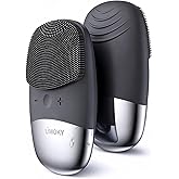 Facial Cleansing Brush, 3-in-1 Electric Silicone Face Scrubber, Vibrating Massager, IPX7 Waterproof, USB Rechargeble Pore Brush for Deep Cleanning, Blackhead Remover, Exfoliating (Gray)