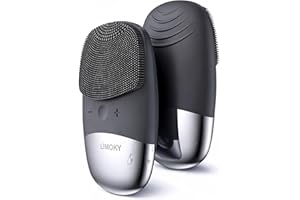 UIMOKY Facial Cleansing Brush, 3-in-1 Electric Silicone Face Scrubber, Vibrating Massager, IPX7 Waterproof, USB Rechargeble Pore Brush for Deep Cleanning, Blackhead Remover, Exfoliating (Gray)