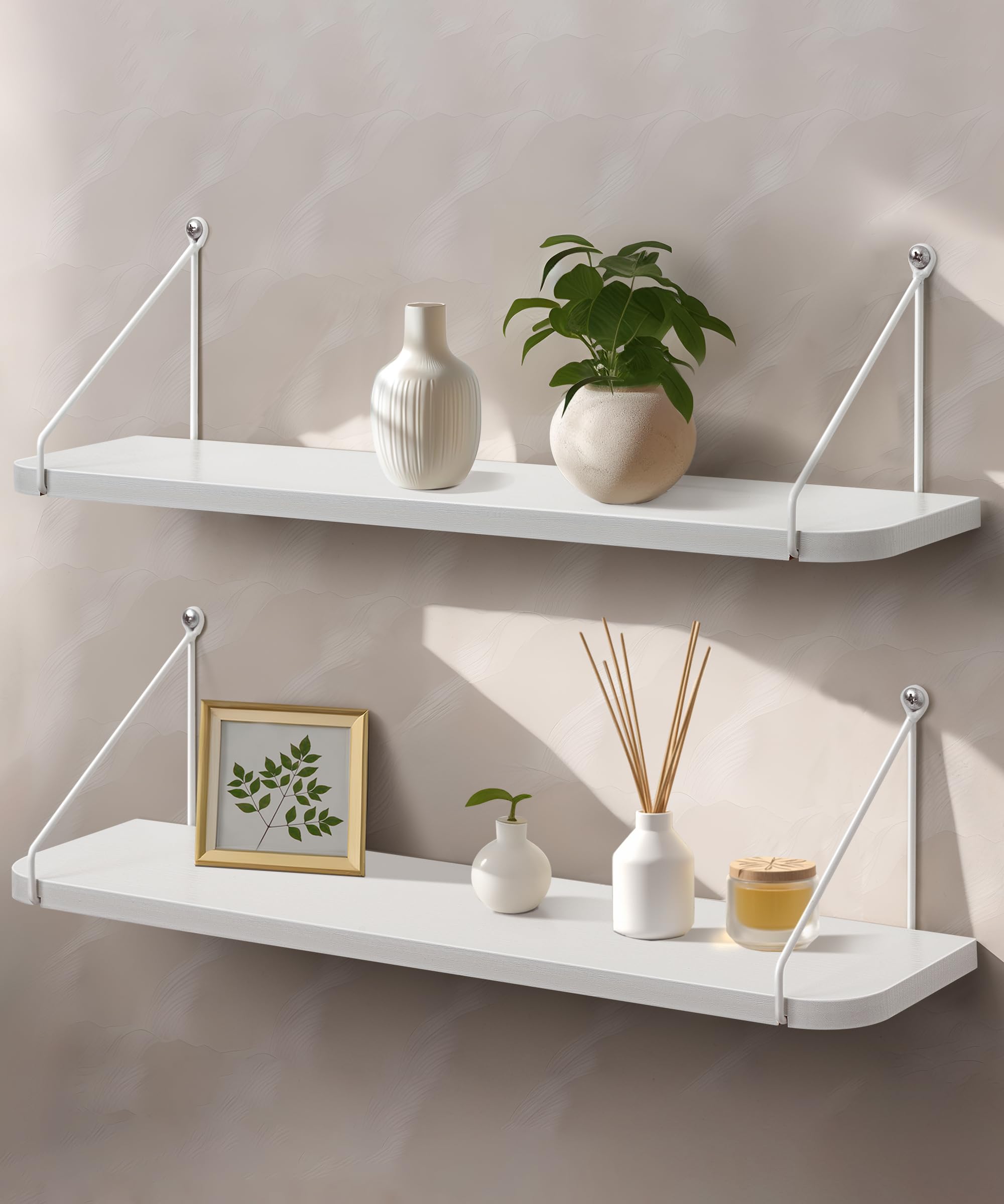 Afuly White Floating Shelves 24 Inch for Bathroom Bedroom Kitchen Storage Organiser Modern Decorations Accessories Display for Living Room Office Home Rack with Set of 2