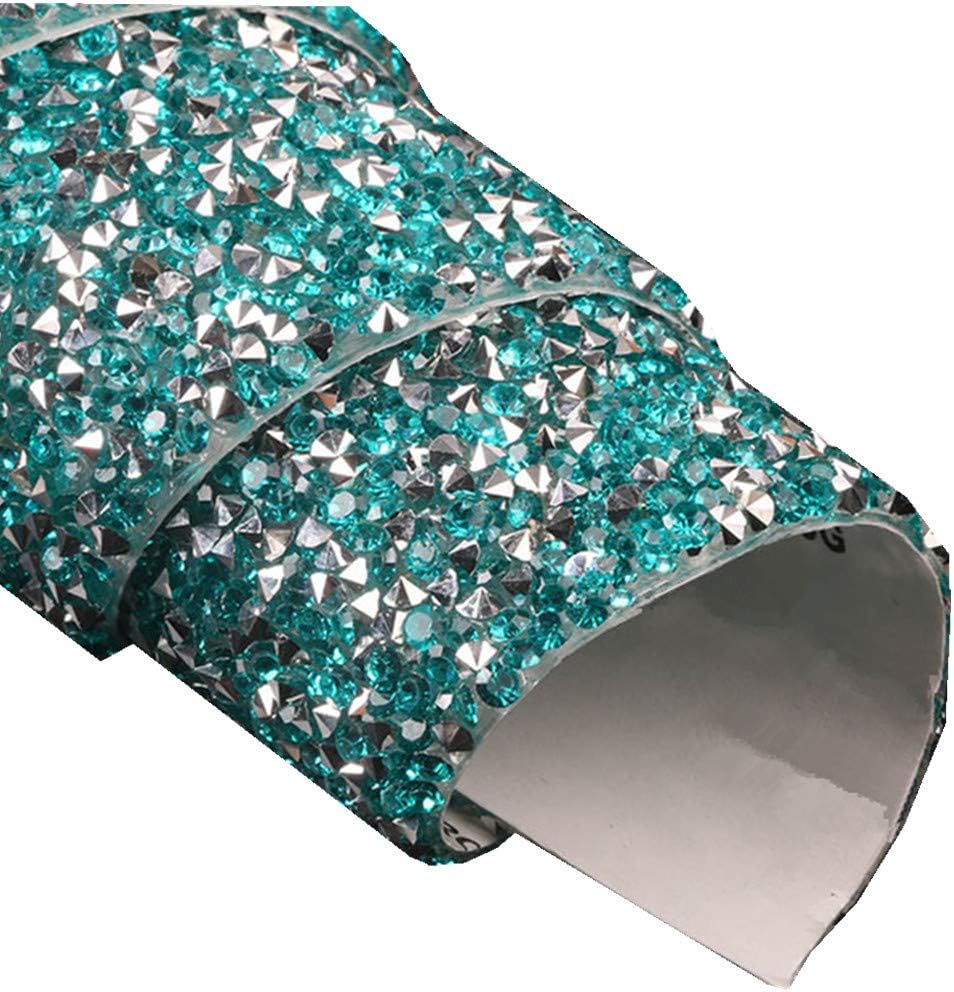 9.4in X 15.7in Resin Rhinestones Trim Sticker,Self Adhesive Sheet DIY Decoration (Peacock Blue)
