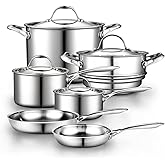 Cooks Standard 10 Piece Stainless Steel Cookware Set — Induction Cookware, Non Toxic Pots Pans Set, Professional Stainless Steel Pot Pan Set, Heavy Duty Pot Set, Multi-Ply Full Clad Stay-Cool Handles