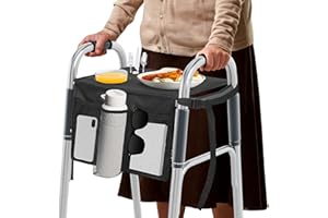 SYKUIHSG Folding Walker Tray with Multi-Pocket and Non-Slip Mat, Universal Tray for Rolling Folding Walkers, Senior Walker Ac