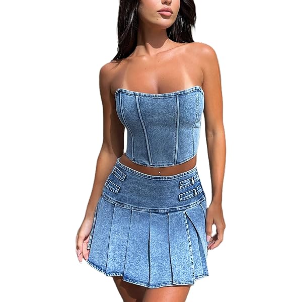 Amazon.com: Women Sexy Summer Outfits 2 Piece Y2k Jean Skirts Set