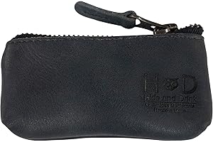 Hide & Drink, Leather Key Holder Pouch, Zippered Coin Bag, Money Purse, Earphone Holder, Charging Cable, Memory Cards Organizer, Vintage Style, Handmade Includes 101 Year Warranty