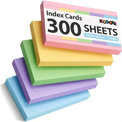 Koogel A6 Flash Cards 300-Piece 5 Colour Blank Study Cards 150gsm 14.8x10.5cm