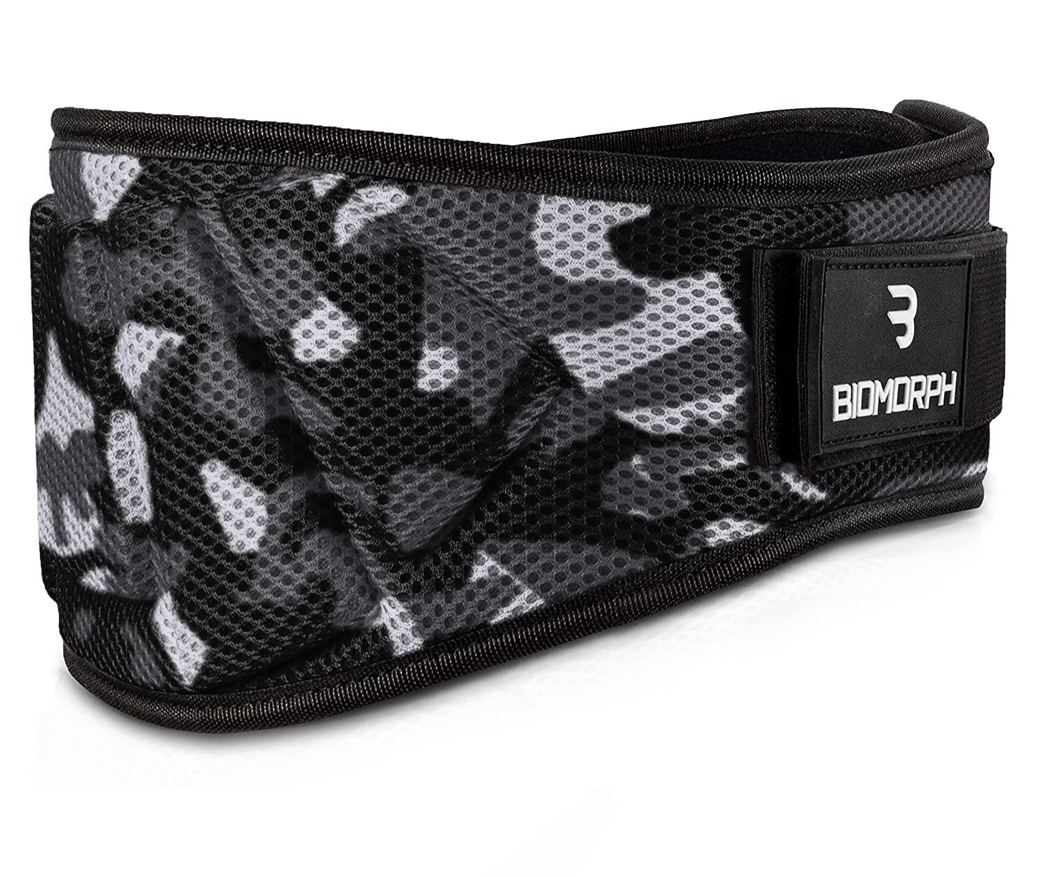 BIOMORPH Neoprene Weight Lifting Belt for Strength Training, Powerlifting, Bodybuilding, Crossfit for Men and Women (Camo Grey, M)