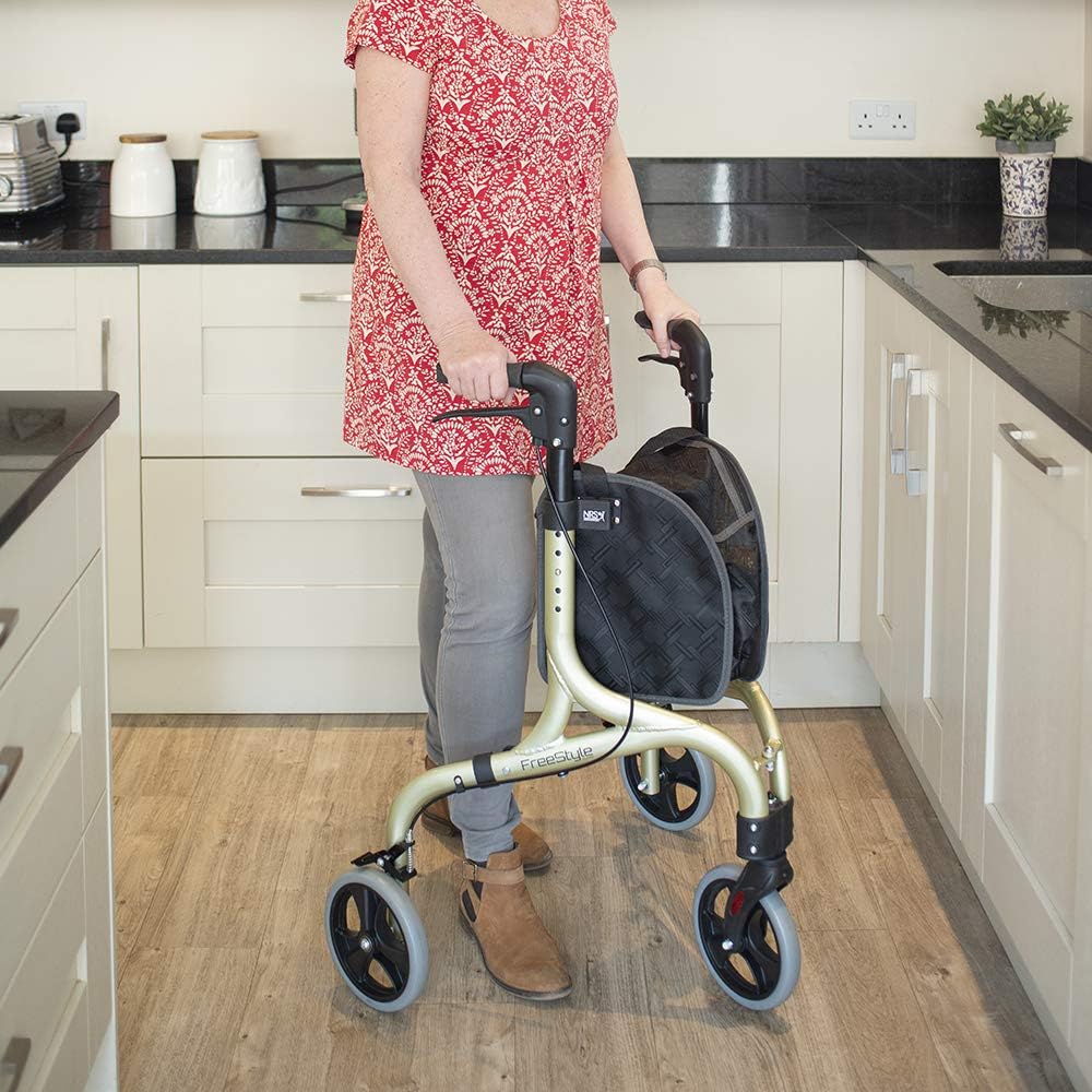NRS Healthcare Freestyle 3 Wheel Rollator, Ultra Lightweight 5 kg (11lb) - Champagne Gold, P23049, One size, height adjustable - Image 5