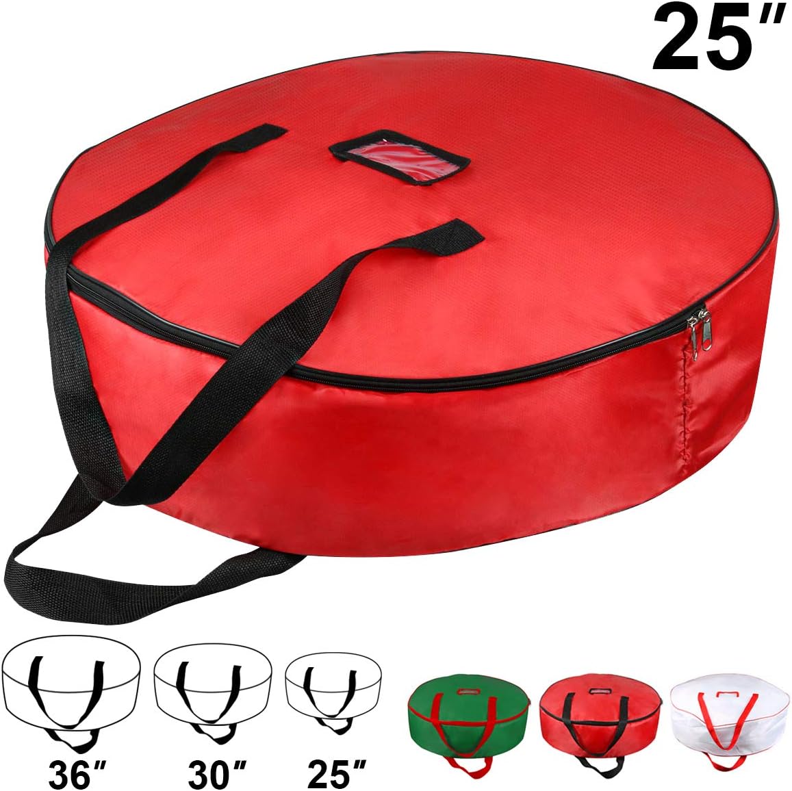 Christmas Wreath Storage Bag - Xmas Large Wreath Container - Reinforced Wide Handle and Double Sleek Zipper - Heavy Duty Protect Your Holiday Advent, Garland, Party Decorations and Ornaments 25",Red