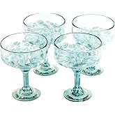 Handmade con Amor 16 oz Hand Blown Mexican Margarita Glasses Set of 4 - Ocean-Blue Confetti