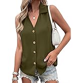 Vrtige Women's Button Down Sleeveless Blouse | Collar V Neck Business Casual Shirt Tank Top