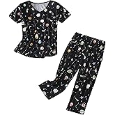 PNAEONG Women Pajama Set Sleepwear Tops with Capri Pants Casual and Fun Prints Pajama Sets