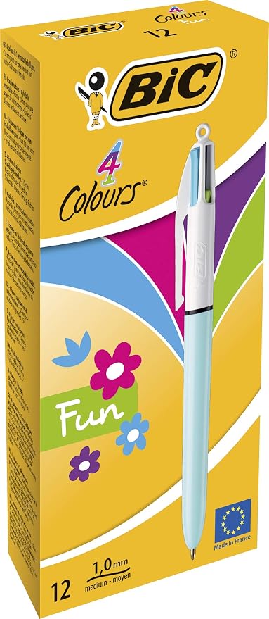 BIC 4 Couleurs Shine Stylos-Bille Rétractables Pointe Moyenne (1,0