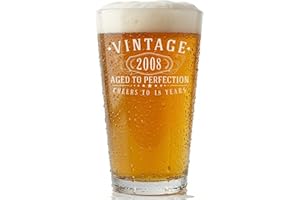 Vintage 2008 Etched 16oz Pint Glass – Happy 18th Birthday Gifts for Boys Him Men, Decorations Women Guy, Turning 18 Year Old,