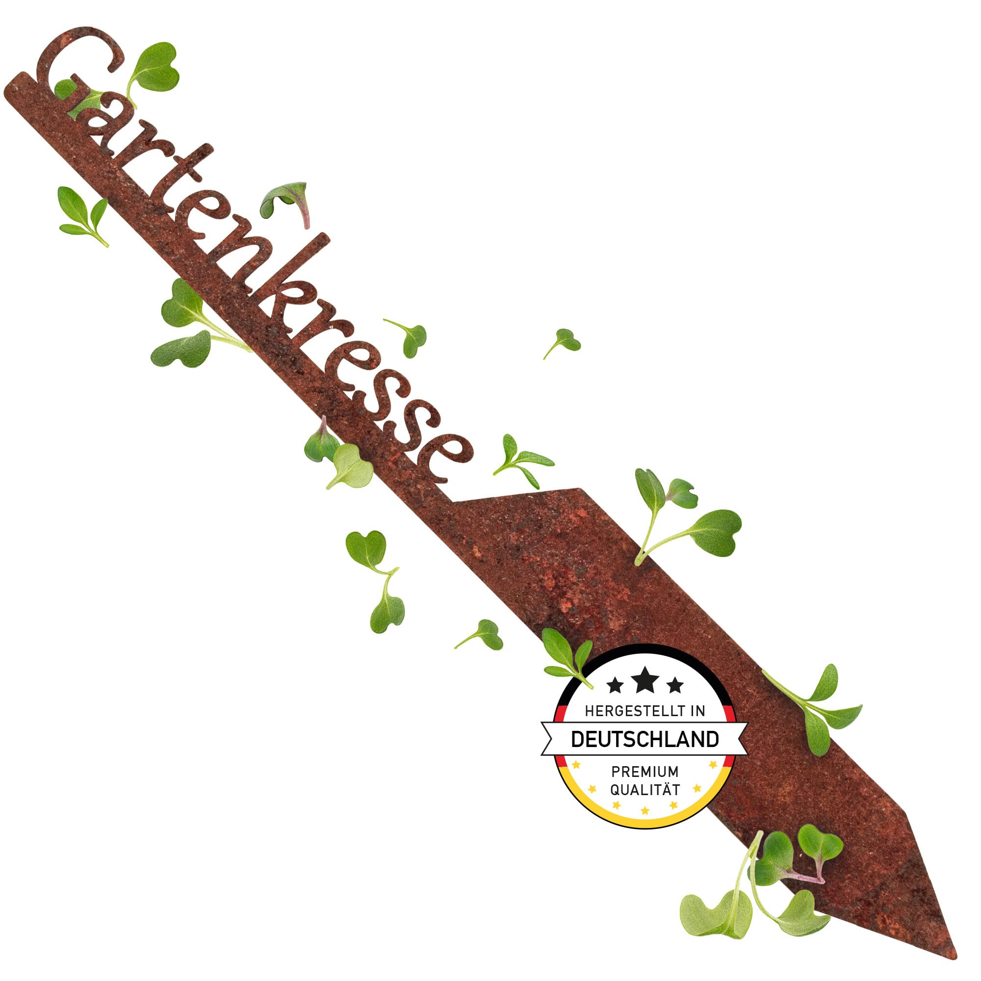 EXTRAVAGANT® Garden Stake "Garden Cress" Herb Stake Herb Signs Plant Signs Plant Stakes Metal Steel Rust Patina Weatherproof for Garden Bed Garden Signs Garden Decoration Rust Stake