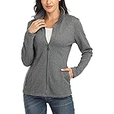 WUDODO Women's Full-zip Jacket Stand Collar Sweatshirt Hoodless Cotton Slim Fit Running Jackets with Pockets