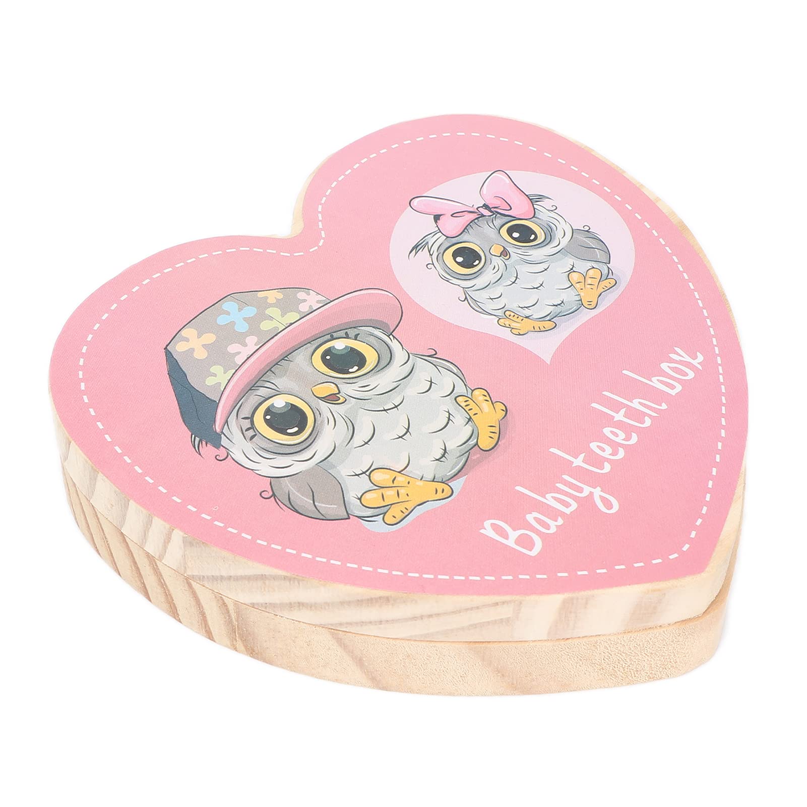 Baby Teeth Save Box, Primary Teeth Keepsake Box, Teeth Box Save Organizer, Heart Shaped English Wooden Baby Tooth Box Individual Holes for Kids