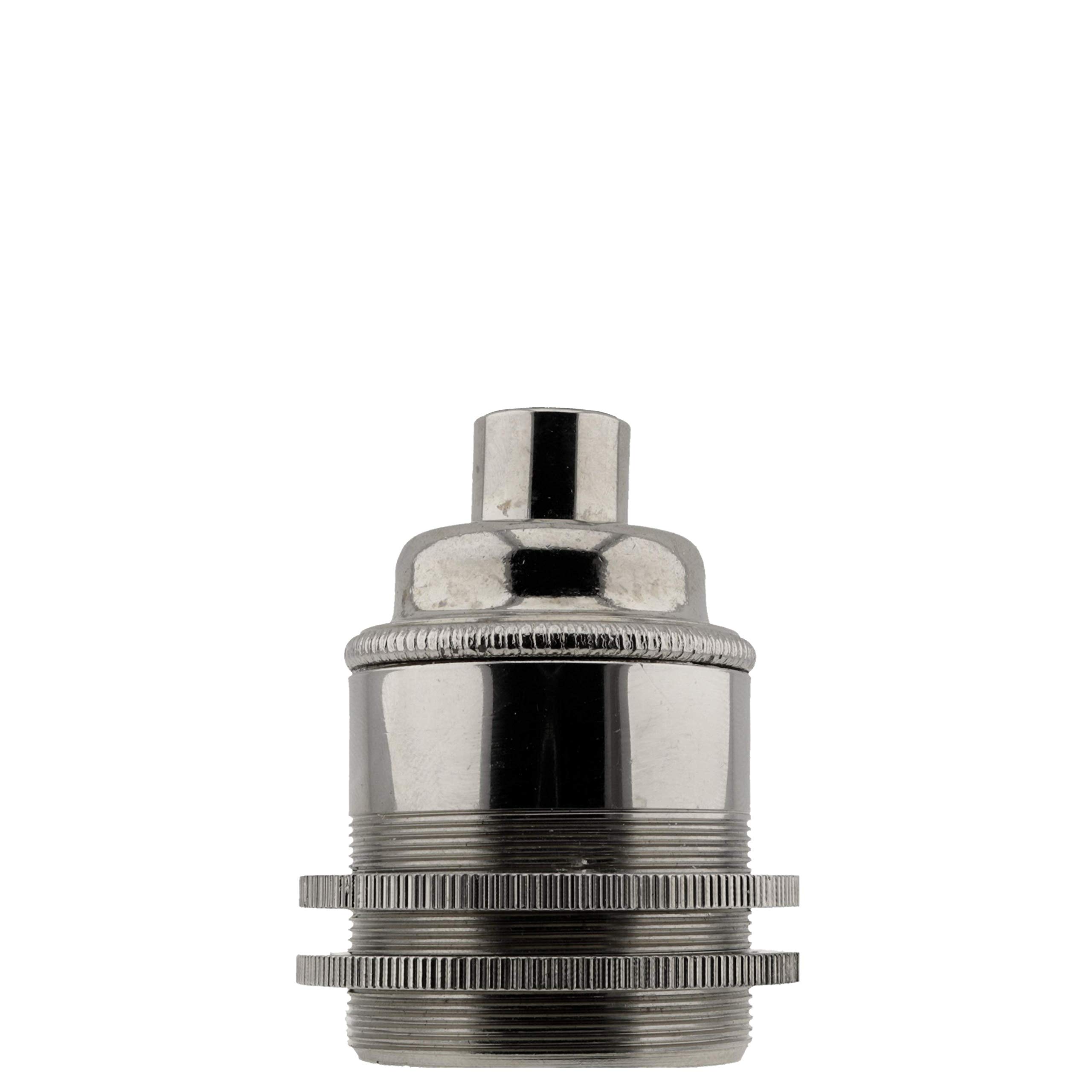 Edison Screw (E27) Solid Metal Earthed Lampholder in Nickel Finish with 2 Shade Rings and 10mm Threaded Entry