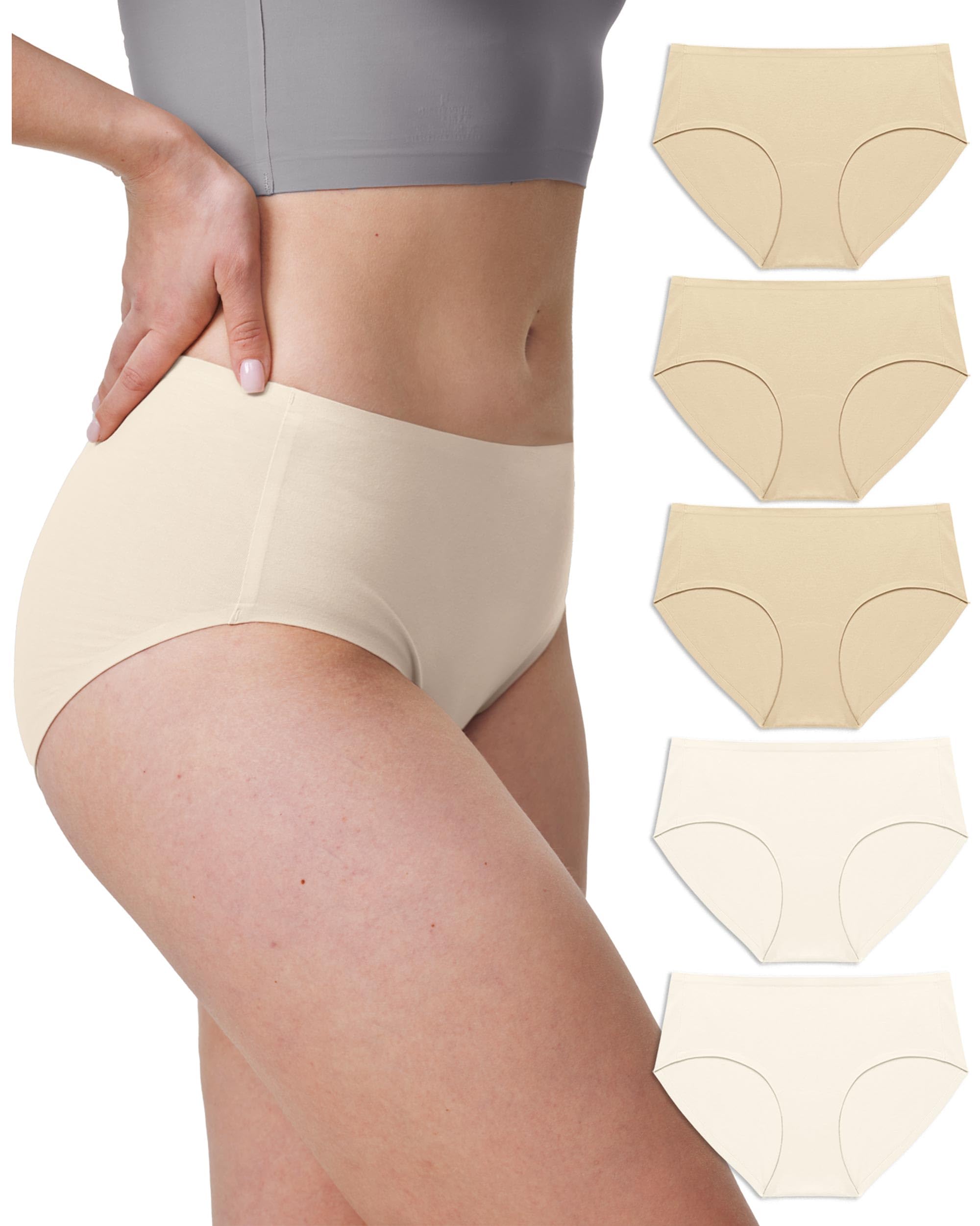 Photo 1 of Neione Women's Cotton Underwear No Show Hipster Panties with Seamless Look No Panty Lines Ladies Invisible Undies Mid-Rise Briefs 5 Pack Light Nude S