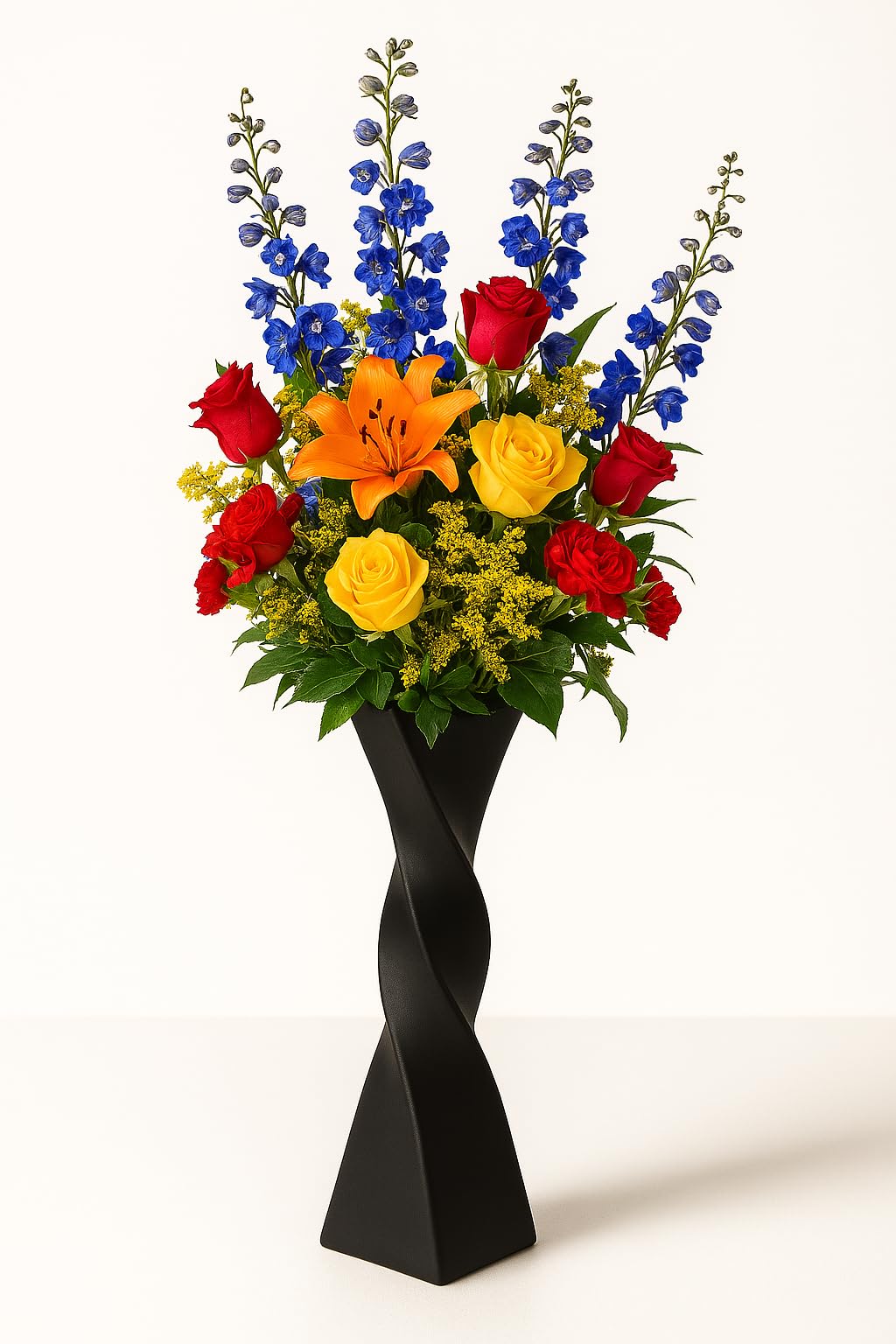 Beautiful Twisted Spiral Black Ceramic Vase 40cm Tall - Slim Slender and Elegant - Vase Pot for Water and Flowers/Plants - Modern Home Decor - Triangular Base - Ornamental - Suitable for any room