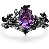 JOOVO 2Carats Oval Cut Gemstone Leaf Design Ring Set for Women/Wife Birthstone Art Deco Wedding Band 10K 14K 18K Gold Engagement Ring for Anniversary Birthday Christmas Custom Gift