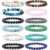 Jewdreamer 12Pcs Natural Stone Beaded Bracelets for Women Men Semi-Precious Gemstones Bracelets Crystal Beaded Bracelet Unisex Adjustable Stretch Bracelets 8MM