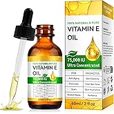 KITNOBLIS Vitamin E Oil for Skin - 75,000 IU | Vitamin E Oil for Scars, Stretch Marks, Wrinkles, 100% Natural d-Alpha Tocopherol for Face & Hair, Moisturizing Anti-Aging (60 ML)
