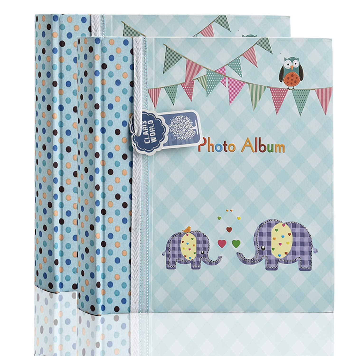 2 x Arpan 6x4 Inch Baby Slip in Case Memo Photo Album for 200 Photos Blue Elephant Kids