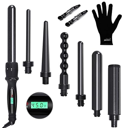 Curling Ironparwin Pro 7 In 1 Curling Wand Set With 7 Interchangeable Barrels And Heat Protective Glove Auto Shut Off Dual Voltage