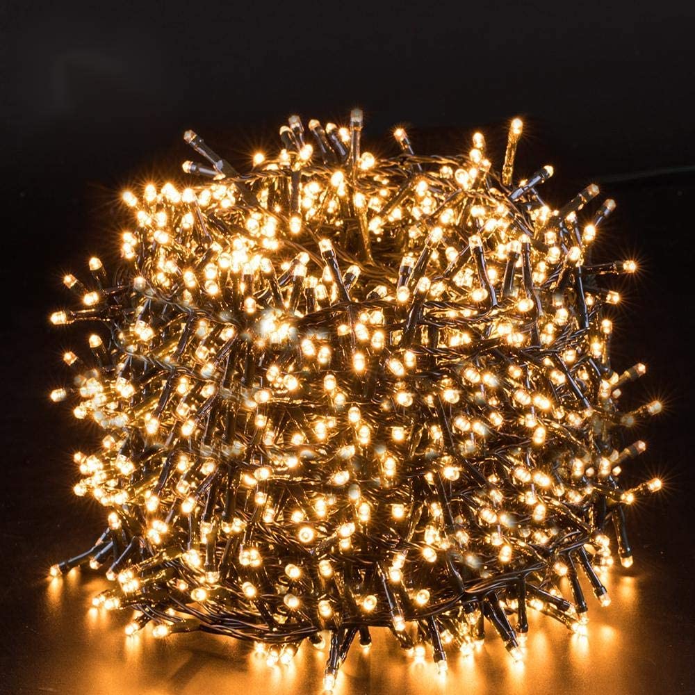 Quntis Christmas Tree Lights Warm White 25M 1000 Led Indoor Outdoor Fairy String Lights Mains Powered Safe Low Voltage Decoration for Xmas Tree Garden Gazebo Party Wedding Pergola Wedding Window