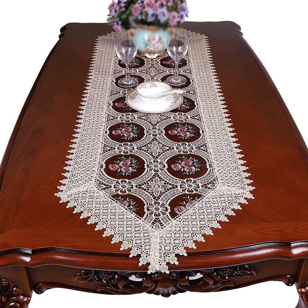 YASHSEX Dresser Scarf European Lace Purple Table Runner 15 by 54 Inch