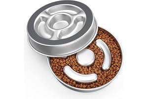 AIPERRO Stainless Steel Non Slip Slow Feeder Dog Bowl, 4 Cups Metal Dog Food Bowls for Medium and Large Dogs, Fun Bloat Stop Pet Bowl Dog Water Bowl for Fast Eaters, Slows Down Pets Eating