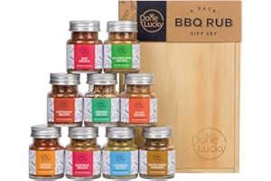 DONE LUCKY BBQ Rub Gift Set - Spice Gift Set in Premium Wooden Box - Great Grilling Gift for Father’s Day, Christmas, Birthday for Him, Dad, Men, or Her - Unique Barbecue Seasonings (Set of 9)