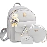 K.E.J. Mini Backpack Bowknot Leather Backpack Purse 3-PCS Cute Small Backpack for Women Ladies