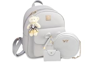 K.E.J. Mini Backpack Bowknot Leather Backpack Purse 3-PCS Cute Small Backpack for Women Ladies