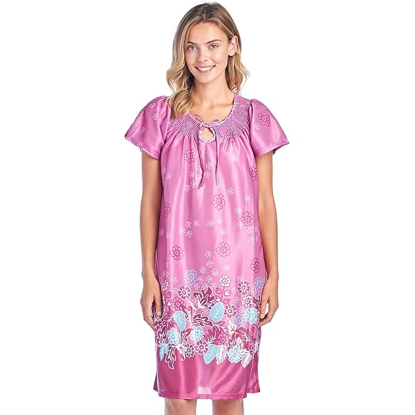 Women's MuuMuu Housecoat Nightgown – Short Sleeve Floral Lounge Dress, Mauve Flower Sketch (XX-Large)