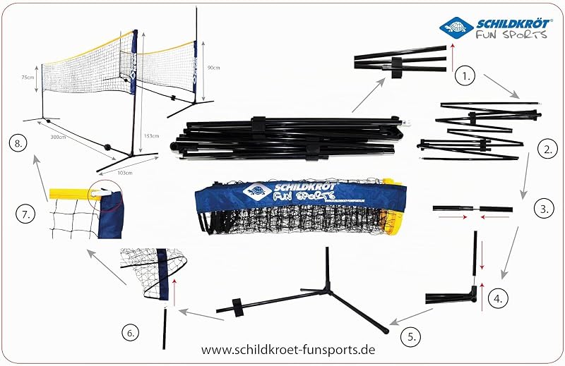 Set de Filet Kombi, pour Badminton, Tennis de Rue et Autres Sports Récréatif, Réglable en Hauteur de 0,75 m à 1,55 m, Largeur 3 m, 970994