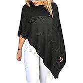 SHENHE Women's Sheer Poncho Shrug Top Lightweight Flowy Knit Sweater Poncho Pullover