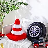 Woanger 2 Pcs Race Car Room Decor Racing Plush Throw Pillow Set Gift 15.7 Inch Soft 3D Simulation Wheel Pillow Funny Tire Con