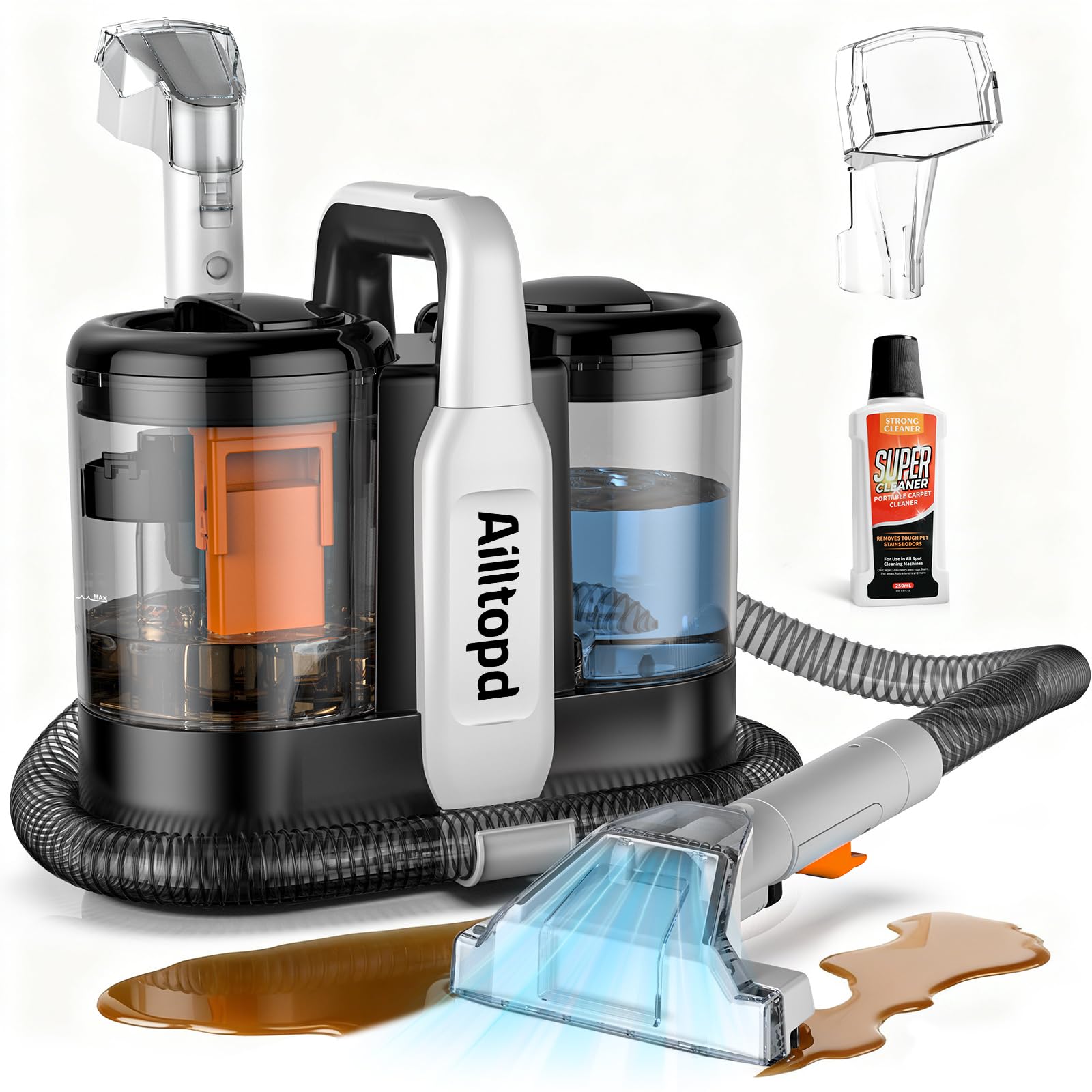 Photo 1 of Ailltopd Portable Carpet & Upholstery Cleaner Machine, 15Kpa Strong Suction Couch Cleaner Machine, Spot Cleaner for Carpet, Car, Pets, Stairs, Sofa, Couch Cleaner Machine, Self-Cleaning & 2 Brush