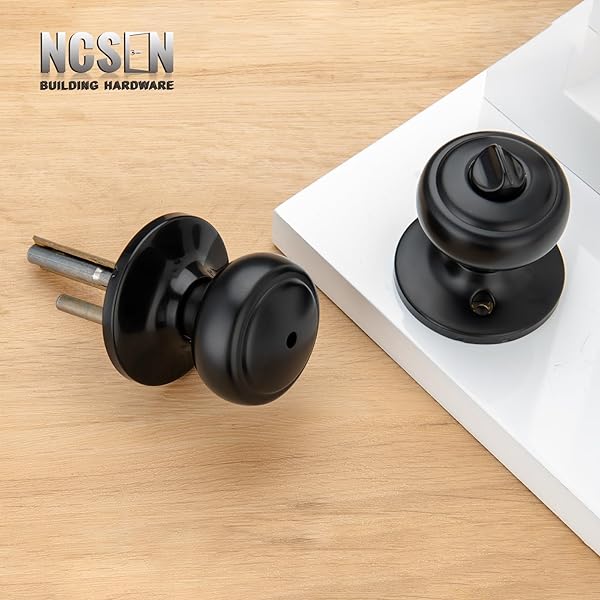 NCSEN 6-PACK MATTE BLACK DOOR KNOBS,INTERIOR DOOR KNOB WITH LOCK,COASTAL STYLE DOOR KNOB FOR PRIVACY AND BEDROOM (BATH OR PRIVACY)