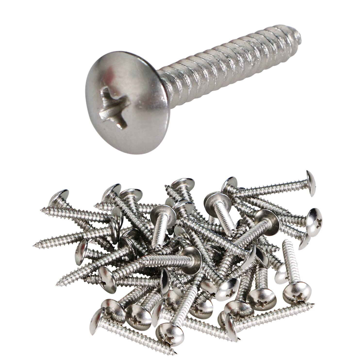 Ohamtes 80PCS #10 x 1-1/4"(ST4.8 * 32mm) Stainless Steel Cross Recessed Round Head Self-Tapping Screws Improved Truss Head Wood Screws Large Pan Head Screws