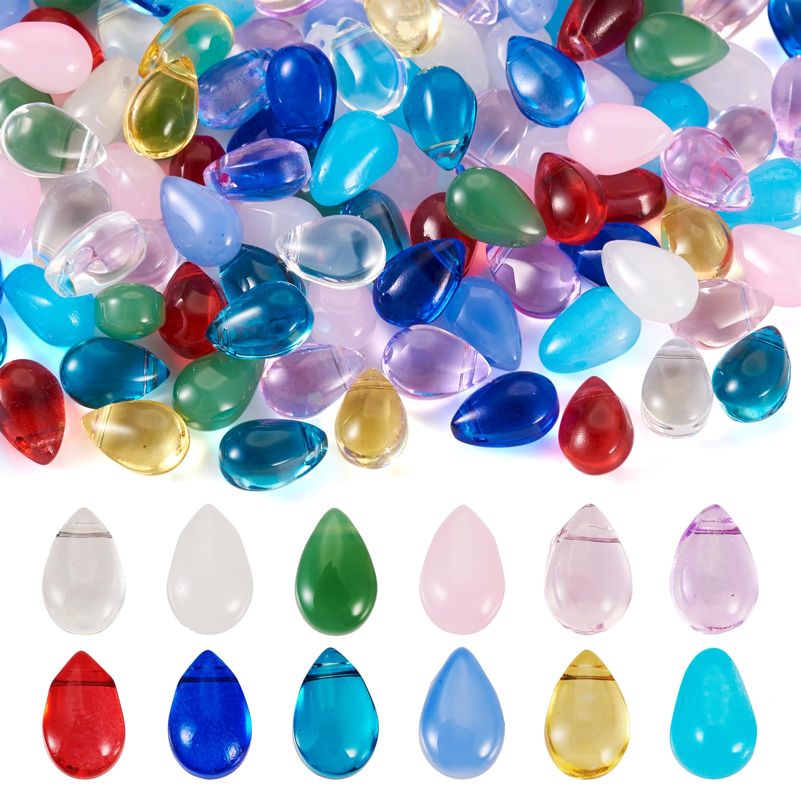 Bestewelry 120pcs Teardrop Glass Beads Waterdrop Crystal Beads Top Drilled Glass Dangle Beads Charms for Necklace Earring Bracelet Jewellery Making — image 1