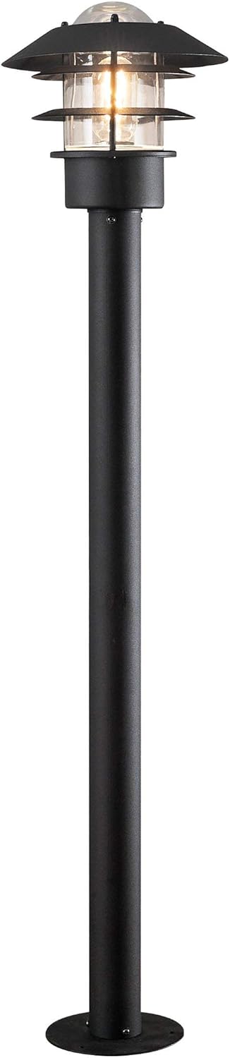 Konstsmide 7311-750 Modena Pathway Outdoor Light / 1 x 60 W E27 Max Bollard / Clear Glass Globe / Aluminium / IP23 / Matt Black